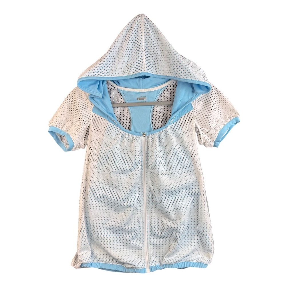 Nike Victory Small White Blue Mesh Zip Hoodie Short Sleeve Athletic‎ Jacket